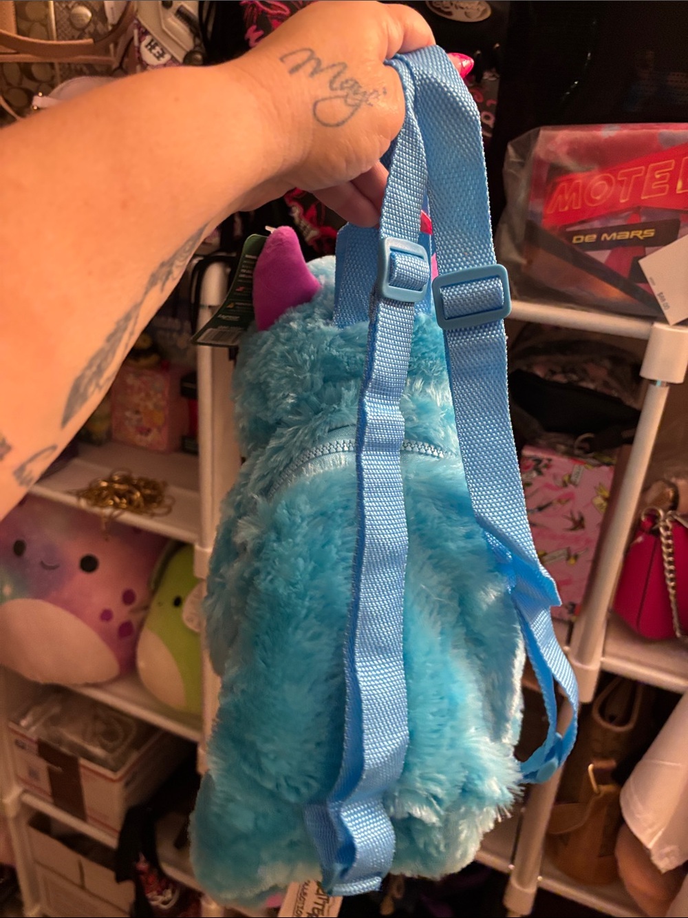 Blue & Pink Fuzzy Monster Backpack Plush - Kids Interactive Toy - Picture 5 of 6
